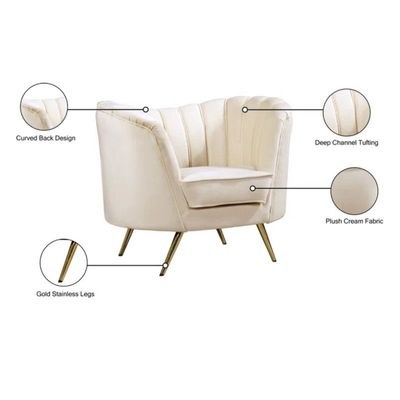 Tiberius 1 Seater Fabric Sofa Metal Leg Comfortable Seating Ideal for Living Room - Cream - Image 5