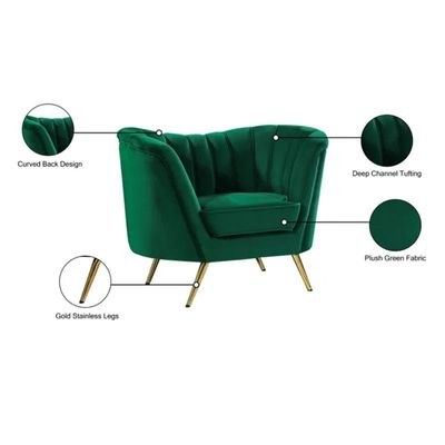 Tiberius 1 Seater Fabric Sofa Metal Leg Comfortable Seating Ideal for Living Room-Green - Image 4