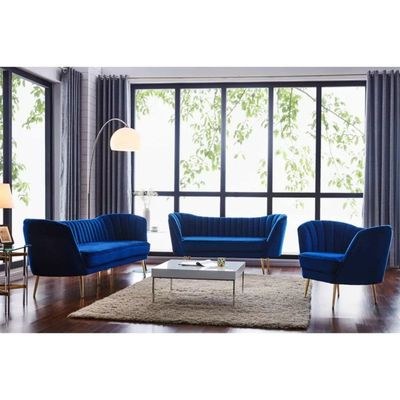 Tiberius 2 Seater Fabric Sofa Metal Leg Comfortable Seating Ideal for Living Room - Blue - Image 3