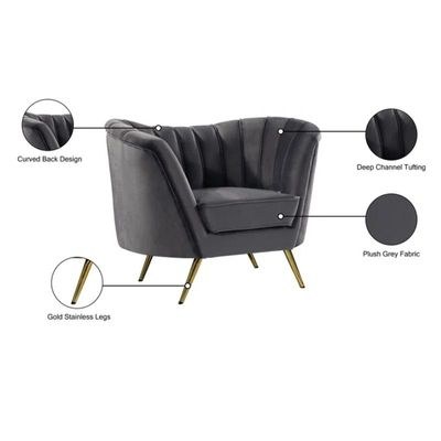 Tiberius 1 Seater Fabric Sofa Metal Leg Comfortable Seating Ideal for Living Room-Grey - Image 4
