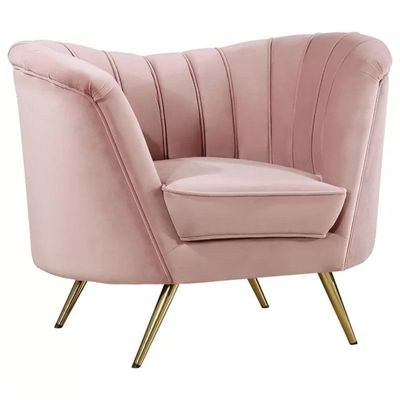 Tiberius 1 Seater Fabric Sofa Metal Leg Comfortable Seating Ideal for Living Room-Pink - Image 2