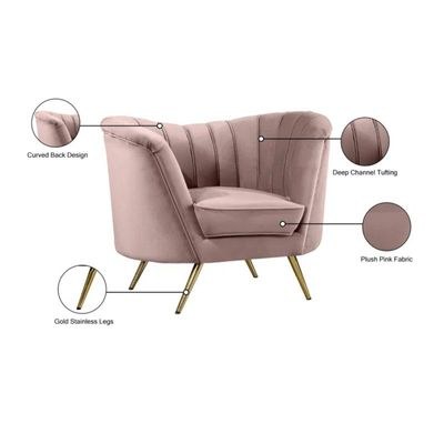 Tiberius 1 Seater Fabric Sofa Metal Leg Comfortable Seating Ideal for Living Room-Pink - Image 4