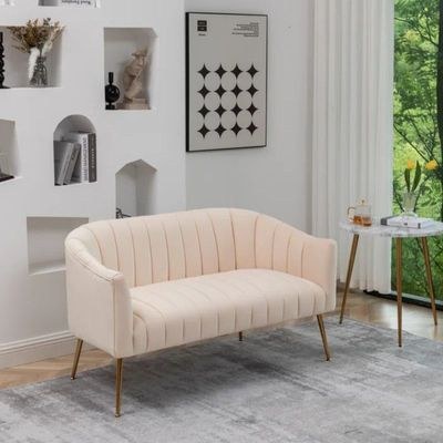Murrow 2 Seater Fabric Sofa Metal Leg Comfortable Seating Ideal for Living Room-Beige