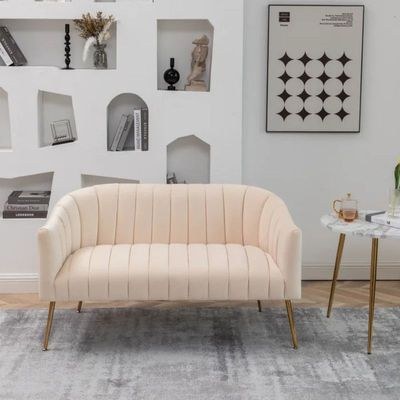 Murrow 2 Seater Fabric Sofa Metal Leg Comfortable Seating Ideal for Living Room-Beige - Image 2