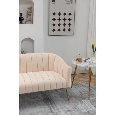 Murrow 2 Seater Fabric Sofa Metal Leg Comfortable Seating Ideal for Living Room-Beige - Image 5