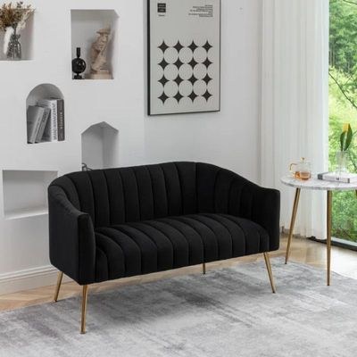 Murrow 2 Seater Fabric Sofa Metal Leg Comfortable Seating Ideal for Living Room-Black