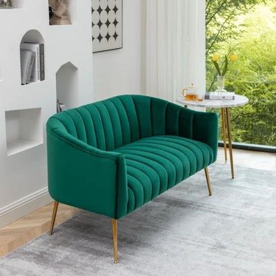 Murrow 2 Seater Fabric Sofa Metal Leg Comfortable Seating Ideal for Living Room-Green - Image 2