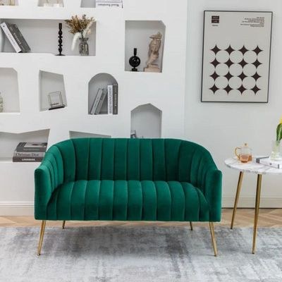 Murrow 2 Seater Fabric Sofa Metal Leg Comfortable Seating Ideal for Living Room-Green - Image 3