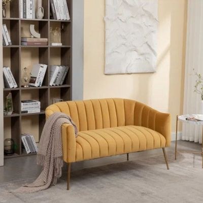 Murrow 2 Seater Fabric Sofa Metal Leg Comfortable Seating Ideal for Living Room-Yellow