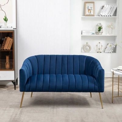 Murrow 2 Seater Fabric Sofa Metal Leg Comfortable Seating Ideal for Living Room-Blue