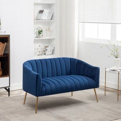 Murrow 2 Seater Fabric Sofa Metal Leg Comfortable Seating Ideal for Living Room-Blue - Image 3