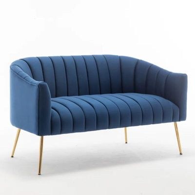 Murrow 2 Seater Fabric Sofa Metal Leg Comfortable Seating Ideal for Living Room-Blue - Image 5