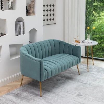 Murrow 2 Seater Fabric Sofa Metal Leg Comfortable Seating Ideal for Living Room-Turquoise - Image 2