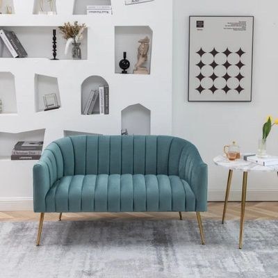 Murrow 2 Seater Fabric Sofa Metal Leg Comfortable Seating Ideal for Living Room-Turquoise - Image 3