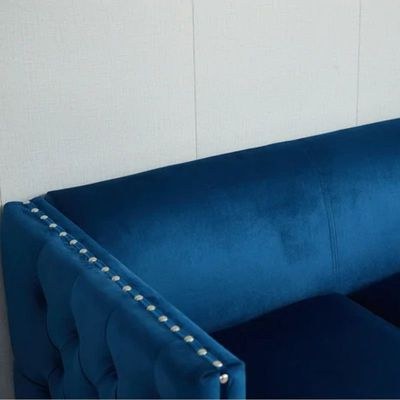Shawn 2 Seater Fabric Sofa Wood Leg Comfortable Seating Ideal for Living Room - Blue - Image 5