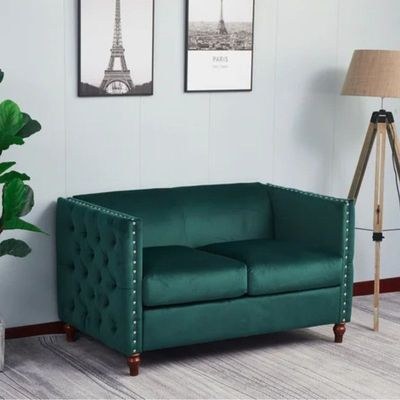 Shawn 2 Seater Fabric Sofa Wood Leg Comfortable Seating Ideal for Living Room - Green - Image 2