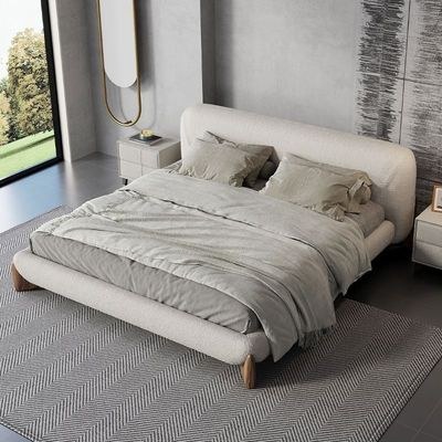 Modern Upholstered Queen Platform Bed Frame, Padded Headboard, Wooden Legs Plush Fleece Fabric, Bedroom Furniture - White - Queen Size 160x200 - Image 4