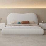 Light Modern Bed with Spring Mattress Upholstered Fleece Fabric High End Headboard for Bedroom - Super King Size 200*200