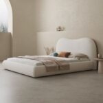 Light Modern Bed with Spring Mattress Upholstered Fleece Fabric High End Headboard for Bedroom - Super King Size 200*200