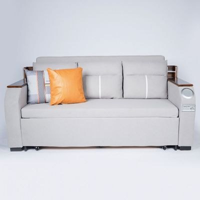 Extendable 2 in 1 Sofa Bed with Side Pockets, Bottom and Side Storage, USB Ports, Bluetooth and Speaker - 240 cm Outside - Light Gray
