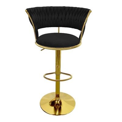 Maple Home Velvet Bar Stool Chair,Gold Metal Leg,Adjustable Height,Upholstered Back Seat,Black - Image 2