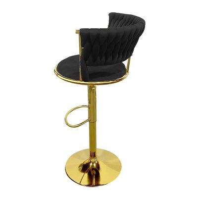 Maple Home Velvet Bar Stool Chair,Gold Metal Leg,Adjustable Height,Upholstered Back Seat,Black - Image 3