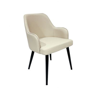 Maple Home Dining Chair Leather Curved Backrest Armrest Black Metal Legs Padded Seat Living Kitchen Office Restaurants Furniture
