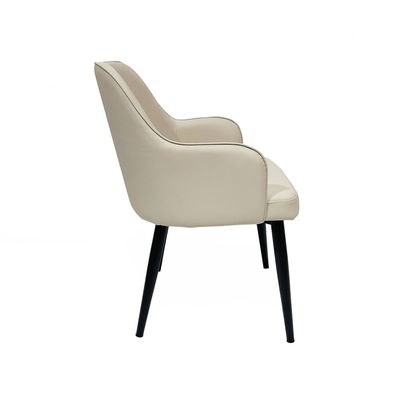Maple Home Dining Chair Leather Curved Backrest Armrest Black Metal Legs Padded Seat Living Kitchen Office Restaurants Furniture - Image 3
