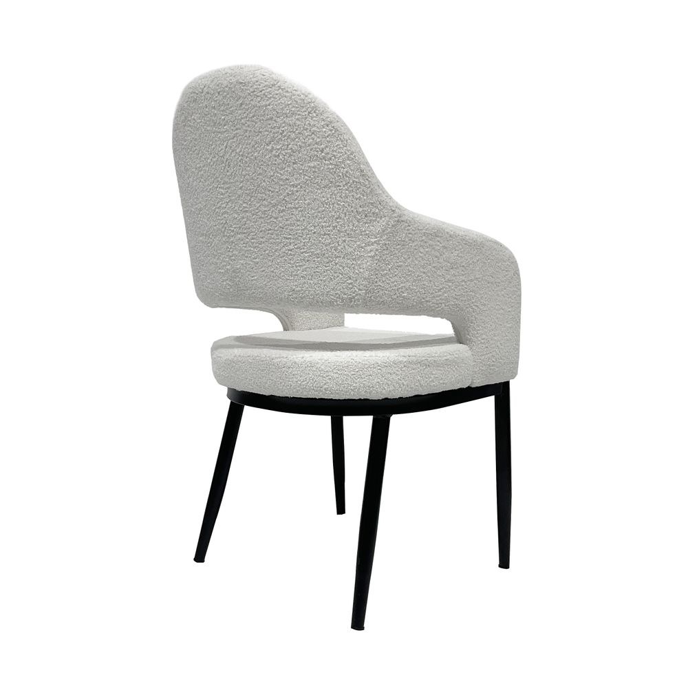 Maple Home Dining Chair Boucle Fabric Open-Backrest Rounded Armrest Black Metal Legs Lamb Wool Padded Seat Living Kitchen Office Restaurants Furniture - Image 3