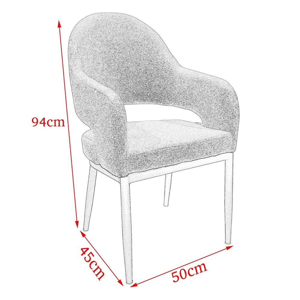 Maple Home Dining Chair Boucle Fabric Open-Backrest Rounded Armrest Black Metal Legs Lamb Wool Padded Seat Living Kitchen Office Restaurants Furniture - Image 4