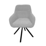 Maple Home Dining Chair Boucle Fabric 360°Swivel Rotating Lamb Wool Curved Backrest Armrest Black Metal Legs Living Kitchen Office Restaurants Furniture