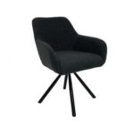 Maple Home Dining Chair Boucle Fabric 360°Swivel Rotating Lamb Wool Curved Backrest Armrest Black Metal Legs Living Kitchen Office Restaurants Furniture