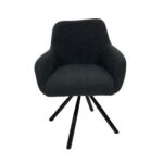 Maple Home Dining Chair Boucle Fabric 360°Swivel Rotating Lamb Wool Curved Backrest Armrest Black Metal Legs Living Kitchen Office Restaurants Furniture