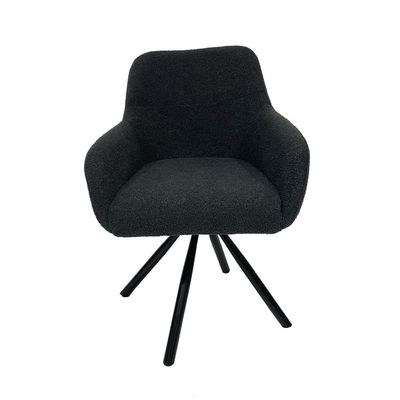 Maple Home Dining Chair Boucle Fabric 360°Swivel Rotating Lamb Wool Curved Backrest Armrest Black Metal Legs Living Kitchen Office Restaurants Furniture - Image 2