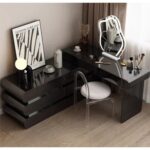 Dressing Table, Black Vanity Table with Mirror and Chair, Spacious Storage Drawers Cabinet, Makeup Organiser Table for Bedroom Dresser Room Women's Makeup Vanity - Black