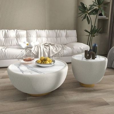 Coffee Table Modern White Round Coffee Table and End Table Set with Ceramic Top For Living Room Office Home Modern Furnitures Tea Table Center Table-White