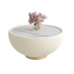 Coffee Table Modern White Round Coffee Table and End Table Set with Ceramic Top For Living Room Office Home Modern Furnitures Tea Table Center Table-White