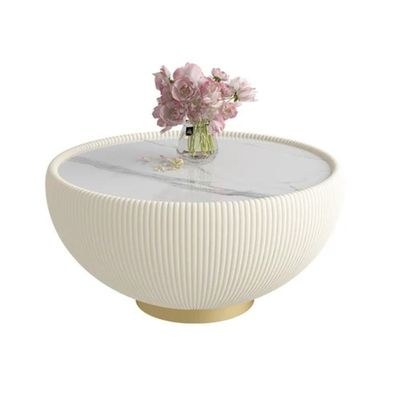 Coffee Table Modern White Round Coffee Table and End Table Set with Ceramic Top For Living Room Office Home Modern Furnitures Tea Table Center Table-White - Image 2