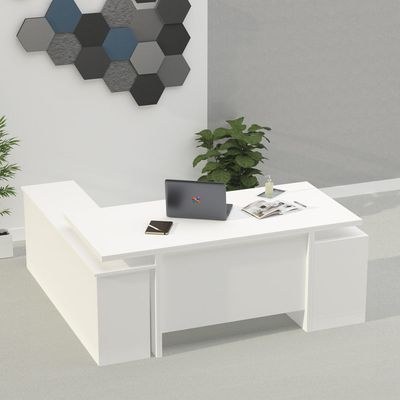 Mahmayi Samtida 193 Modern Executive Workstation Desk with Cabinet Computer and Laptop Desk Wooden Finish Ideal for Home and Office - White - Image 4