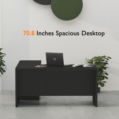 Mahmayi Zelda M225 L-Shape Modern Executive Workstation Desk with Cabinet Easy to Clean Computer and Laptop Ideal for Home and Office - Black - Image 5
