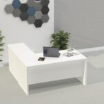 Mahmayi Zelda M225 L-Shape Modern Executive Workstation Desk with Cabinet Easy to Clean Computer and Laptop Ideal for Home and Office - White
