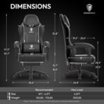 Dowinx Ergonomic Adjustable Gaming Chair with High Back Leather Ideal for Home and Office Use, Head Support, Backrest Tilt, Footrest, and Massage Lumbar Support for Ultimate Comfort -Black