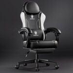Dowinx Ergonomic Adjustable Gaming Chair with High Back Leather Ideal for Home and Office Use, Head Support, Backrest Tilt, Footrest, and Massage Lumbar Support for Ultimate Comfort -White