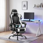 Mahmayi LT RC001 Ergonomic High Back Gaming Chair with Footrest Faux Leather, Office PC Computer Executive Swivel Rolling Chair with Lumber Support and Headrest Ideal for Home and Office - Black and White