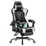 Mahmayi LT RC001 Ergonomic High Back Gaming Chair with Footrest Faux Leather, Office PC Computer Executive Swivel Rolling Chair with Lumber Support and Headrest Ideal for Home and Office - Black and White