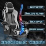 Mahmayi LT RC001 Ergonomic High Back Gaming Chair with Footrest Faux Leather, Office PC Computer Executive Swivel Rolling Chair with Lumber Support and Headrest Ideal for Home and Office - Black and White