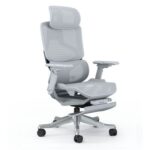 Executive Computer Office Chair-Advanced Ergonomics, High-Back, Breathable Mesh-Adjustable Lumbar Support, Footrest, Headrest, Seat Depth, Foldable Armrests-Aluminum Swivel Base (Grey)