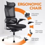 Premium Office Chair-Ergonomic Dynamic Backrest, Synchro Reclining, High-Back, Lumbar Support, Breathable Mesh-Adjustable Headrest, Seat Depth, Soft 4D Armrests-Aluminum Frame