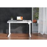 Electric Height Adjustable Desk-Sit-Stand Workstation with Drawer, Wireless Charging, Tempered Glass, Memory Control, Child Lock, Dual USB and Type-C Ports-White Home Office Desk