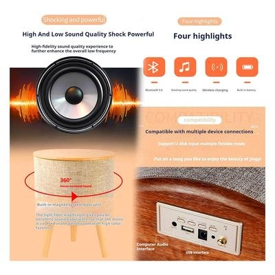 Nourest 3 in 1 Smart Wireless Charging Table with Bluetooth Speakers & USB Station-50W-Walnut Colour - Image 4